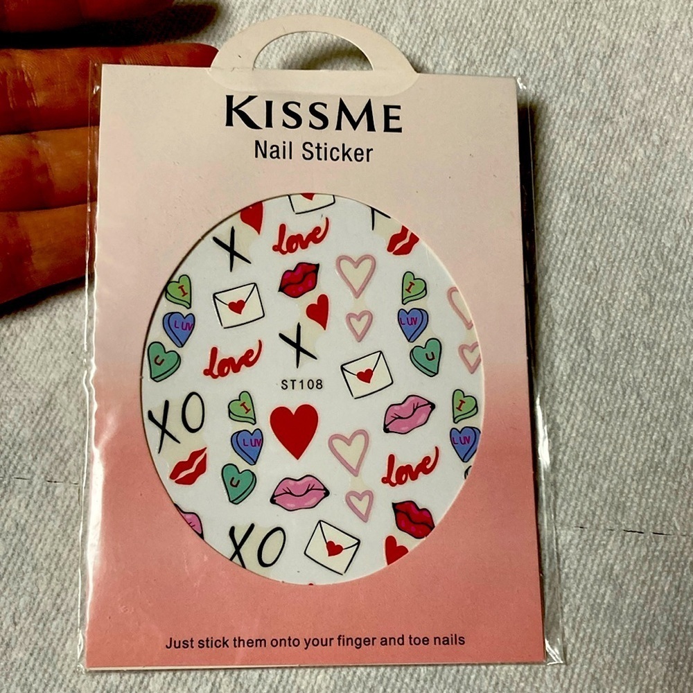 Kiss me nail sticker just stick them onto your finger and toe nails